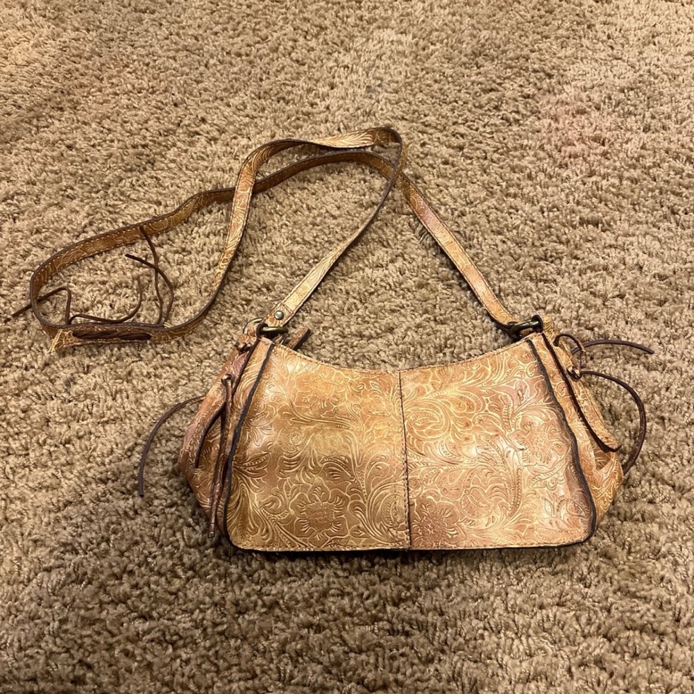Leather tooled crossbody purse